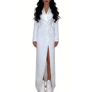 Vestido Largo de Manga Larga para Mujer, Elegante, con Botones en la Parte Delantera, Abertura en el Bajo, Vestido Formal de Oficina, Vestidos de Moda para Mujer - Product Image 1