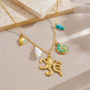 Gold Plated Octopus Conch Shell Pendant Necklace Zinc Alloy Themed Animal Charm Jewelry - Product Image 2