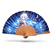 Éventail Pliant en Tissu Imprimé Thème Anime Cosplay, 23cm, avec Côtes en Bois Massif, pour Fête, Accessoire Photo, Cadeau