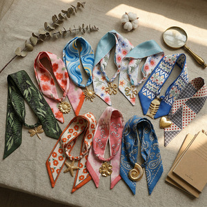 Collar de Lujo con Pañuelo de Seda para Mujer, de Acero Inoxidable Chapado en Oro, con Colgante de Girasol y Estrella de Mar, Gargantilla Boho, Joyería de Cinta <span class=keywords><strong>Twilly</strong></span> - Product Image 2