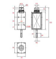 Électroaimant DC24V, course de 10 mm, 30N, dimensions 64*38*30mm, solénoïde à cadre ouvert, poussant-tirant, pour machine d'emballage