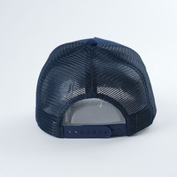 Mode Hoge Kwaliteit Blauwe Trucker Hoed 5 Panel Cap Groothandel Katoenen Stof Custom Met 3d Borduurwerk Logo Trucker Cap Voor Unisex