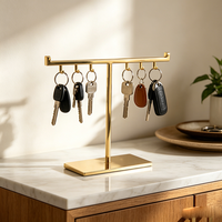 Support de présentoir rotatif pour porte-clés en métal doré poli en forme de T