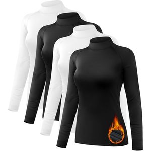 Camiseta Térmica FOXA para Mujer, Forrada de Felpa, Cuello Alto Simulado, Manga Larga, Compresión, Capa Base, Absorbe la Humedad, Ropa Deportiva - Product Image 1