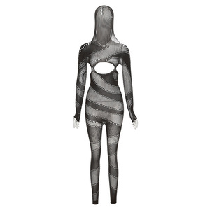Mono de punto informal para mujer, elástico, transparente, con aberturas, con capucha - Product Image 5