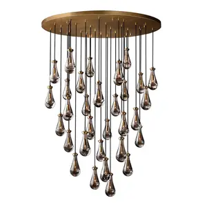 Glass Rain Linear Luxury Nickel Brass Living Room Chandelier Rain Pendant Lighting Ceiling Hanging Raindrop Lights