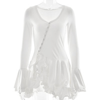 Nouvelle Arrivée Été : Robe Courte Taille Haute à Manches Cloche et Ourlet Volanté en Polyester, Cintrée à la Taille ; Sexy et Audacieuse