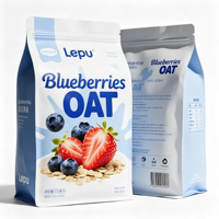 Herbruikbare, opstaande zak van PE-plastic voor fruitoatmeal, noten en muesli, met platte bodem, geschikt voor voedsel, en hersluitbaar.