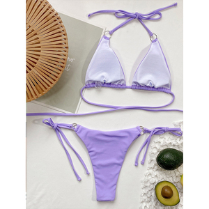 <span class=keywords><strong>Sexy</strong></span> Effen Kleur Bikini Driehoek Badpak Voor Vrouwen Custom Logo String Halter Thong Badmode Biquinis 2022 - Product Image 3