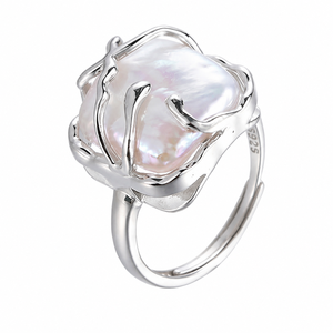 S925 Silver Pearl Open <b>Adjustable</b> <b>Ring</b> Hollow Branch Design Women Statement Finger <b>Ring</b> Wholesale - Product Image 1