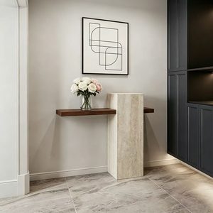 <span class=keywords><strong>Console</strong></span> moderne minimaliste en travertin avec plateau en bois de noyer, <span class=keywords><strong>table</strong></span> <span class=keywords><strong>console</strong></span> en pierre naturelle pour couloir, hôtel ou maison - Product Image 3