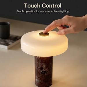 Lámpara de Mesa LED Moderna Inalámbrica con Pantalla de Vidrio y Mármol, Control Táctil, Regulable, Diseño Minimalista para Dormitorio, Ambiente de Hotel - Product Image 2