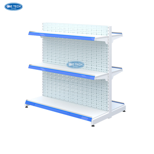 3-tier Perforated back gondola shelving Iron Supermarket Rack 1.2m Fixed Back Rectangular Powder Coating - Product Image 3