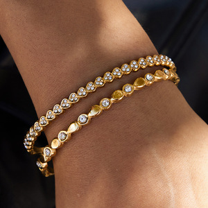 Heart Shape Rhinestone <b>Bangle</b> <b>Bracelet</b> For Women Gold Color Stainless Steel Jewelry Gift Fashion Accessory - Product Image 3