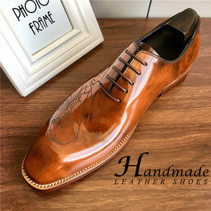 Chaussures habillées haut de gamme en cuir véritable pour hommes - Chaussures en cuir gravées à bout pointu et finition brillante, style Oxford - Product Image 4