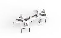 Poste de travail modulaire pour 6 personnes à 120 degrés avec finition chêne clair et cadre blanc pour espace de travail collaboratif
