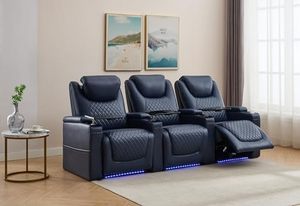 Silla reclinable de Color personalizado para cine en casa, iluminación ambiental, almohada Lumbar, bandeja, mesa, sofá azul reclinable - Product Image 3
