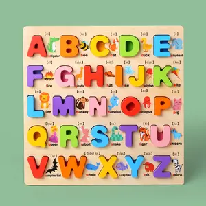 Muestra gratis alfabeto de madera rompecabezas ABC letra y número rompecabezas para niños pequeños juguetes de aprendizaje preescolar para niños rompecabezas regalo