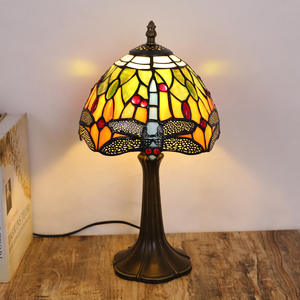 Lámparas de Mesa de Estilo Rústico con Diseño de Libélula, Lámparas de Noche de Vidrio de Colores con Pantalla de Metal para Decoración de Bar o Dormitorio - Product Image 2