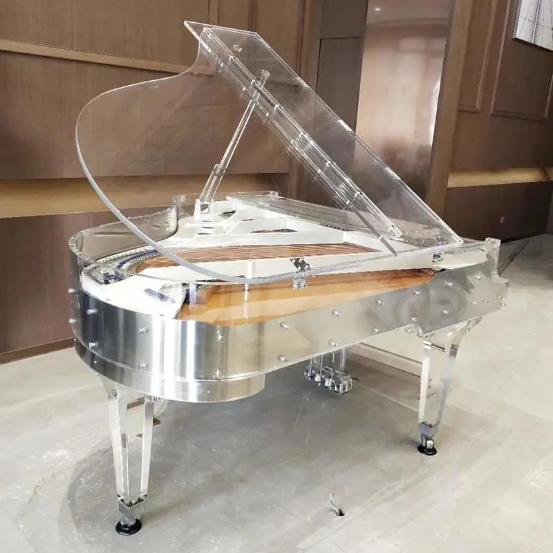 Piano de bebê acrílico transparente prata personalizada, piano com disco de piano, sistema de reprodução automática, meia leford GP-152A para venda