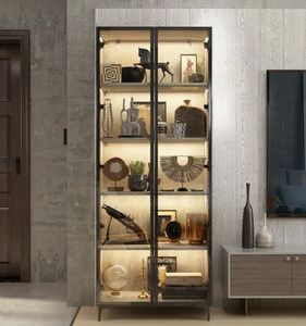 Bibliothèque de bureau et de salon moderne Bibliothèque en bois Armoire de rangement murale avec portes en verre pour livres et fournitures d'ongles - Product Image 1