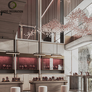 Luxury Brushed <b>Gold</b> Glass Jewellery Shop Counter Red Jewelry Display Cabinet For Boutique Jewelry Shops Interior Design - Product Image 5