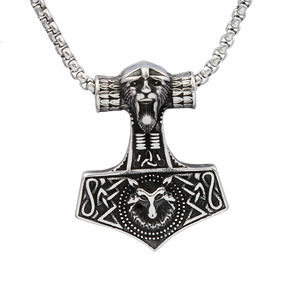 Yunnique – collier avec pendentif marteau de Thor Viking en acier inoxydable pour hommes, amulette nordique, bijoux cadeau, chaîne de 60cm, couleur acier - Product Image 5