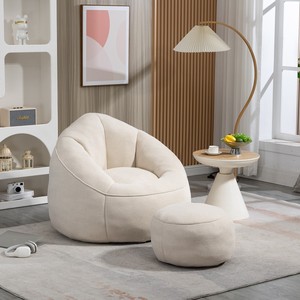 Fauteuil pouf rembourré en mousse haute densité, design moderne, pour salon et bureau à domicile, avec repose-pieds - Product Image 6