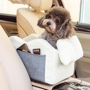 Luxury Dog Car Seat Center Console Booster Seat with Zipper Closure Nylon Material for Small Dogs (Champagne + Khaki) - Product Image 1