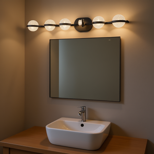 Lámpara de Pared Minimalista de Hierro Negro con 6 Luces LED para Baño, Acabado en Arena de Cristal, Blanco Cálido, 43 Pulgadas - Product Image 2