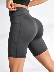 Active High Waist Yoga <b>Shorts</b> Pockets Solid Color Seamless Four-Way Stretch Spandex/Polyester Tummy Control <b>Shapewear</b> XXL - Product Image 4