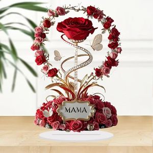 Ornement en plastique acrylique écologique Rose rouge Cadeau pour maman Motif Gravure personnalisée Élégant Bureau Décorations pour la fête des mères - Product Image 2