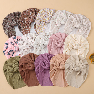 Gorro de punto elástico <span class=keywords><strong>con</strong></span> lazo grande y estampado floral, <span class=keywords><strong>turbante</strong></span> acanalado <span class=keywords><strong>para</strong></span> bebé, gorro <span class=keywords><strong>con</strong></span> lazo arrugado <span class=keywords><strong>para</strong></span> bebé - Product Image 1