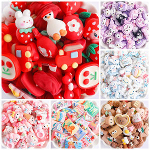 100 pièces de perles en silicone PVC faites à la main, motifs de dessins animés, résine mixte, crème, pour la décoration de coques de téléphone, pinces à cheveux et accessoires pour la fabrication de bijoux - Product Image 3