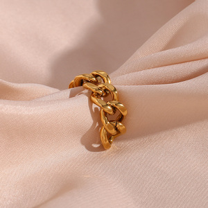 Fashion 18K Gold Plated <strong>Golden</strong> Jewelry Chic Chunky Cuban Chain Open <strong>Ring</strong> Adjustable Woven Tarnish Free Stainless Steel <strong>Rings</strong> - Product Image 3