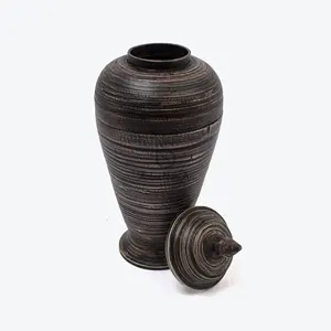 Vaso de flores preto de bambu artesanal, grande design vintage para decoração de casa