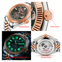 Montre de couple personnalisée, argent-rose, mouvement NH35 / Miyota 8215, saphir, 100 m, natation, montres mécaniques