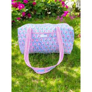 Artisan Blockprinted Cotton Quilted Duffle <b>Bag</b> Handmade With Sturdy Straps Lightweight Construction And Stylish Design - Product Image 3