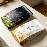 Sacs à café à fond plat en aluminium givré de style moyen-oriental, sûrs pour les aliments arabes, avec valve, pour animaux de compagnie, 340g, 500g, 1kg, personnalisés CM