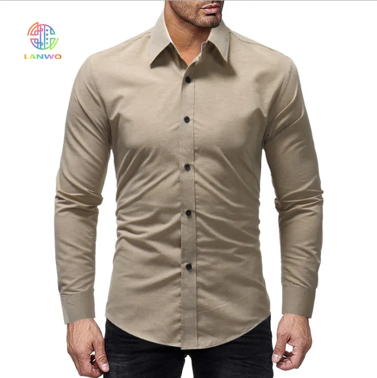 Lanwo Wholesale Autumn Winter Shirt For Men Custom New Fashion Simple Casual Long-Sleeve Grey Dress Men'S Shirt