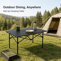 Table de camping pliante légère en acier carbone à motif bois noir, enroulable, pour pique-nique et barbecue en extérieur, vente en gros