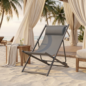 Chaise pliante d'extérieur avec cadre en acier, dossier réglable, chaise longue de plage en maille respirante, chaise de patio pour jardin - Product Image 1