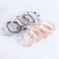 Ensemble collier et bracelet de perles d'eau douce presque rondes, bijoux plaqués or/argent en gros pour mariages, fêtes et cadeaux
