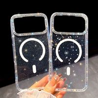 Étui de téléphone magnétique en TPU avec diamants scintillants N52 Gauss pour iPhone 18 Pro Max, design transparent en forme de cœur, étui de téléphone 18 Pro Max