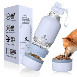 Botol air pet baja tahan karat dinding tunggal 32oz botol air anjing 3 in 1 dengan mangkuk dasar logo warna-warni diterima