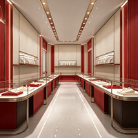 Boutique de bijoux en or rouge et or de luxe, design d'intérieur clé en main