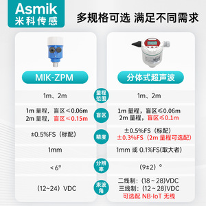 Medidor de Nivel Ultrasónico Asmik con Zona Ciega Pequeña de 0.06m, Alta Precisión para Aplicaciones en Espacios Reducidos - Product Image 3