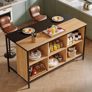 Large Kitchen Island <strong>Bar</strong> Table With 6 Cube Storage Shelf <strong>Breakfast</strong> Counter Modern Home <strong>Bar</strong> <strong>Height</strong> Table - Product Image 5