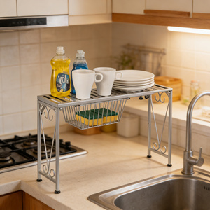 Organizzatore da appoggio in metallo argentato con cassetto estraibile, espandibile, <span class=keywords><strong>per</strong></span> <span class=keywords><strong>cucina</strong></span> e bagno - Product Image 3