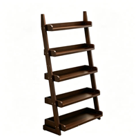 Étagère de rangement murale en bambou à plusieurs niveaux, trapézoïdale, 5 étagères, organisateur rétro pour salon, chambre, bureau